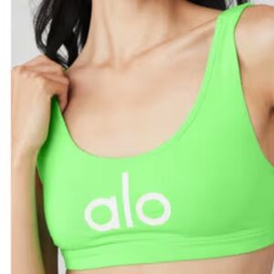 Alo Yoga Ambient Logo Bra in Green Glow